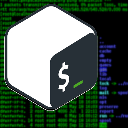 Representation of a BASH terminal super-imposed on a background of a command line interface